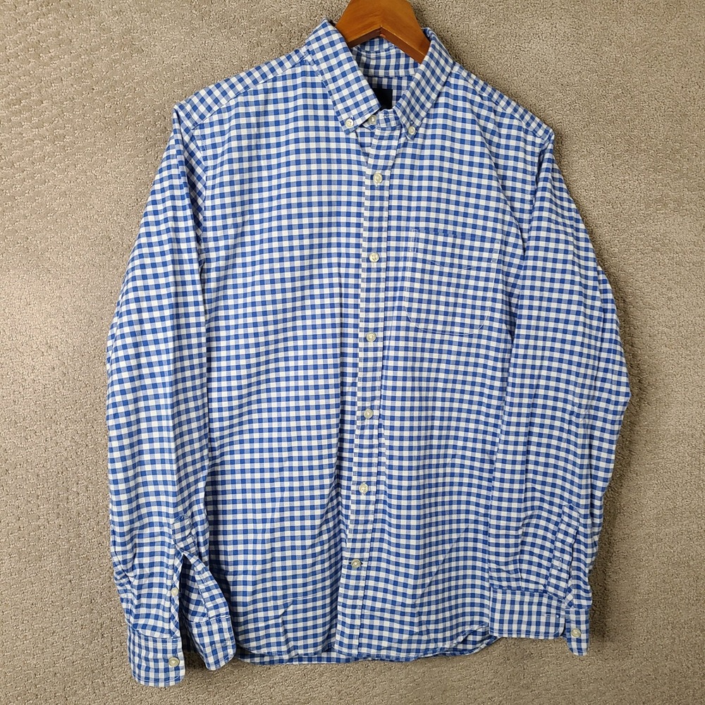 Gap Shirt Mens Large Blue White Gingham Button Down Cotton Long Sleeve Casual